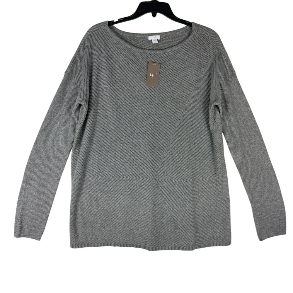 J. Jill Womens Medium Tall MT Dark Grey Heather Ribbed Knit Pullover Sweater NEW
